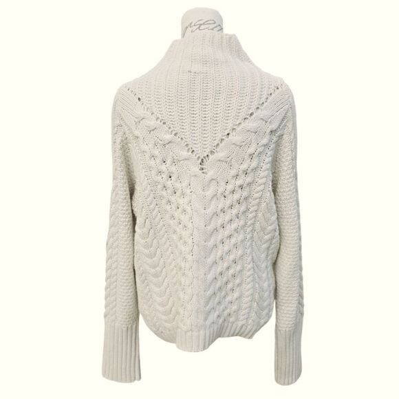 Marciano Wool Blend Cold Shoulder Chunky Knit Mock Neck Sweater Cream Medium - Picture 3 of 9